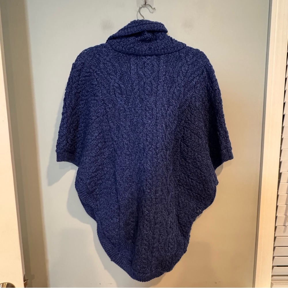 Aran Crafts Blue Cable Knit 100% Merino Wool Zip Front Poncho XXS (oversized) - Picture 4 of 11